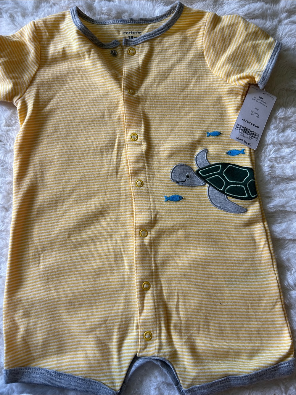 Carter's Yellow Striped Turtle Short-Sleeve One-Piece